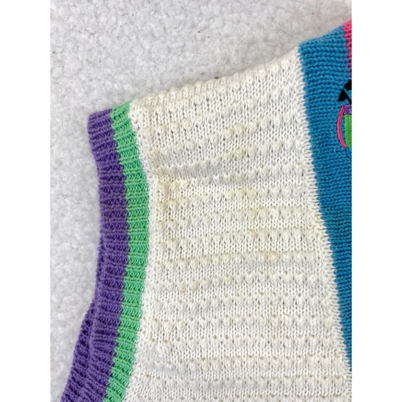 Leon Levin Hand Loomed Knit Sweater Vest Women's S White‎ Pink Blue  Ramie VTG - Picture 5 of 11